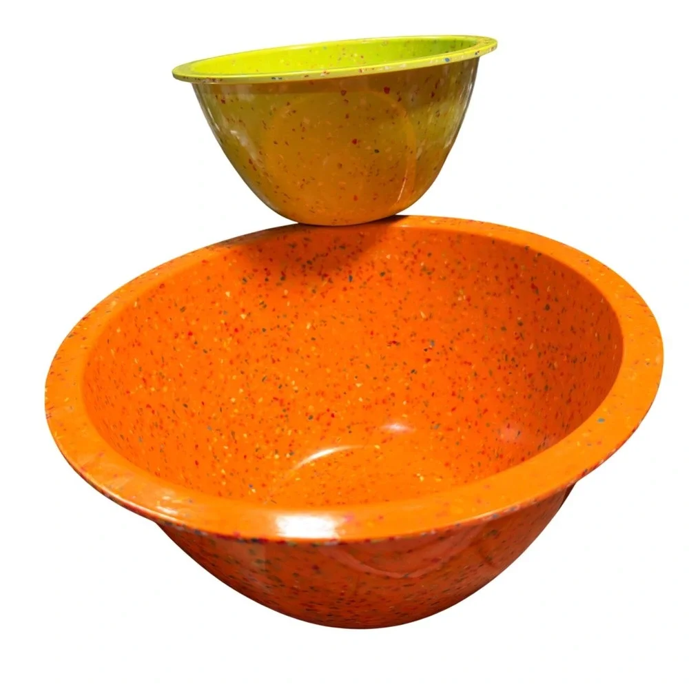 Zak Designs Confetti Melamine Mixing Bowl Set Retro MCM Speckled Orange Yellow 2